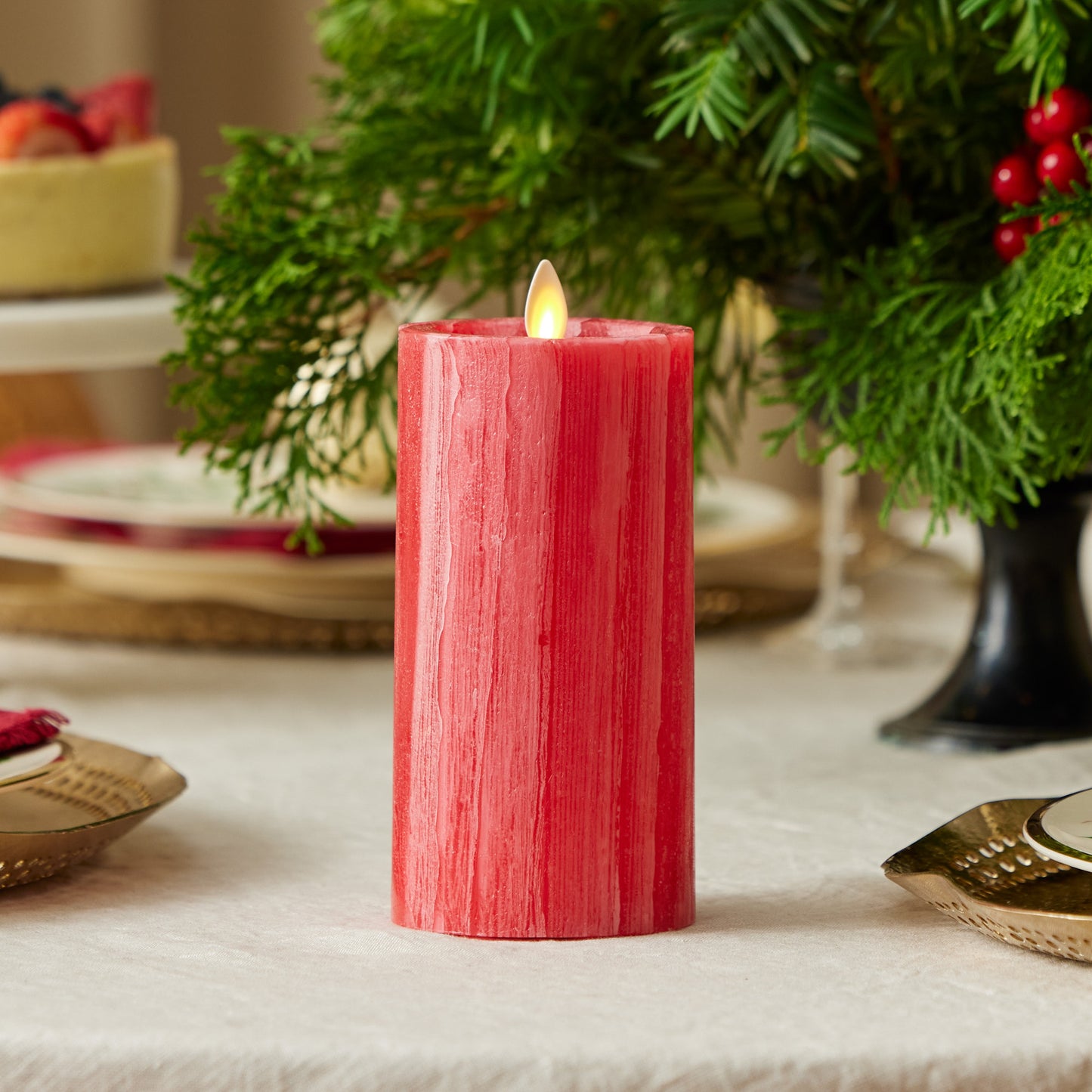 Holiday Red Selenite Flameless Candle Pillar