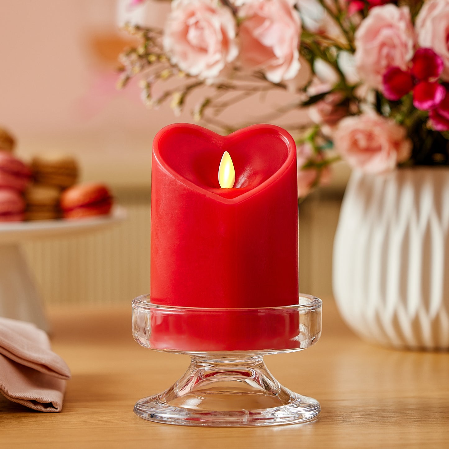True Red Flameless Candle Heart Pillar