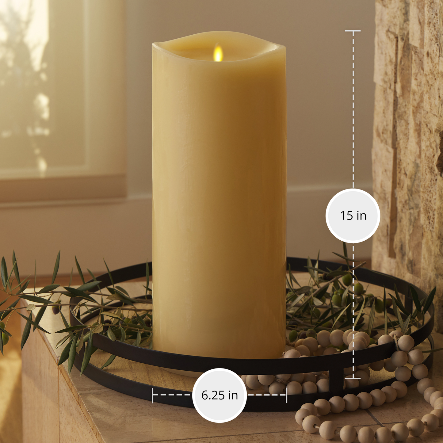 Ivory Flameless Candle Grand Pillar - Melted Top - 6.25" Width