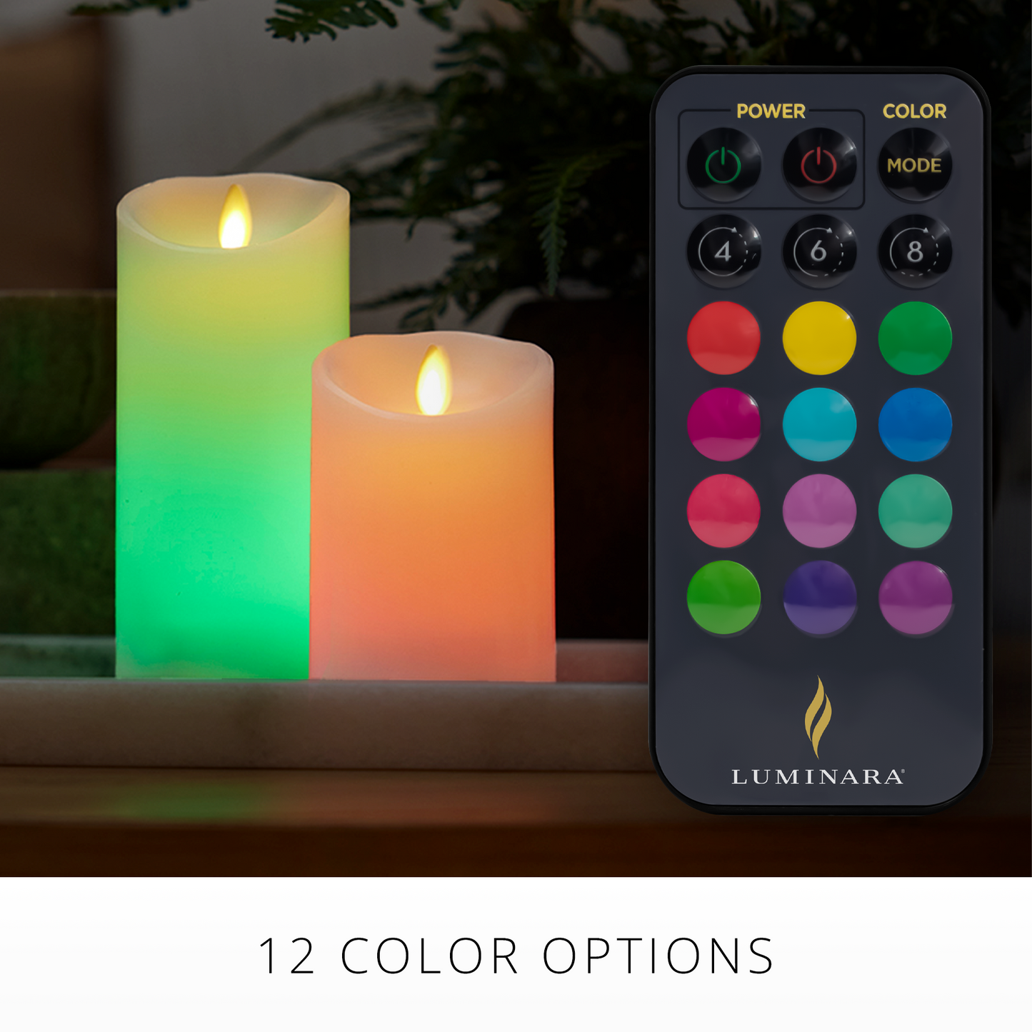 Flameless Color Changing Candle Pillar with Remote - Scallop Top - 3" Width