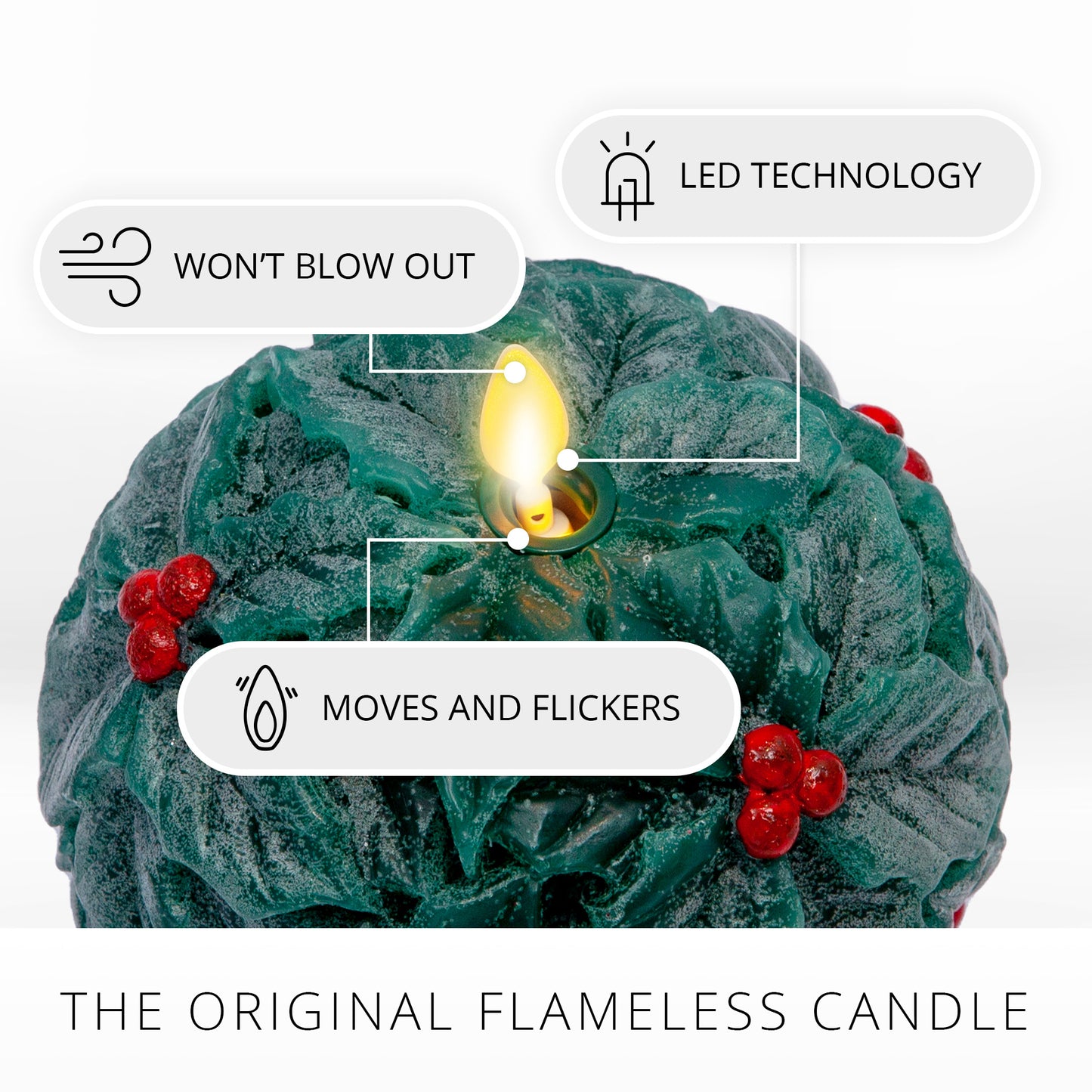 Hunter Green Flameless Candle Holly Sphere