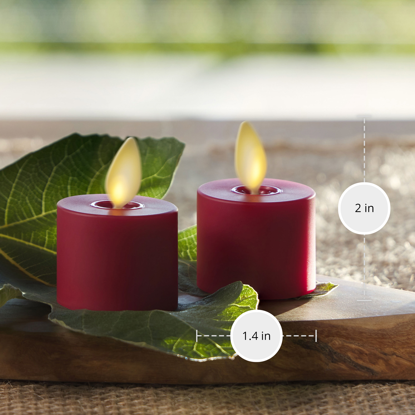Burgundy Flameless Candle Tealights - Flat Top - Set of 2