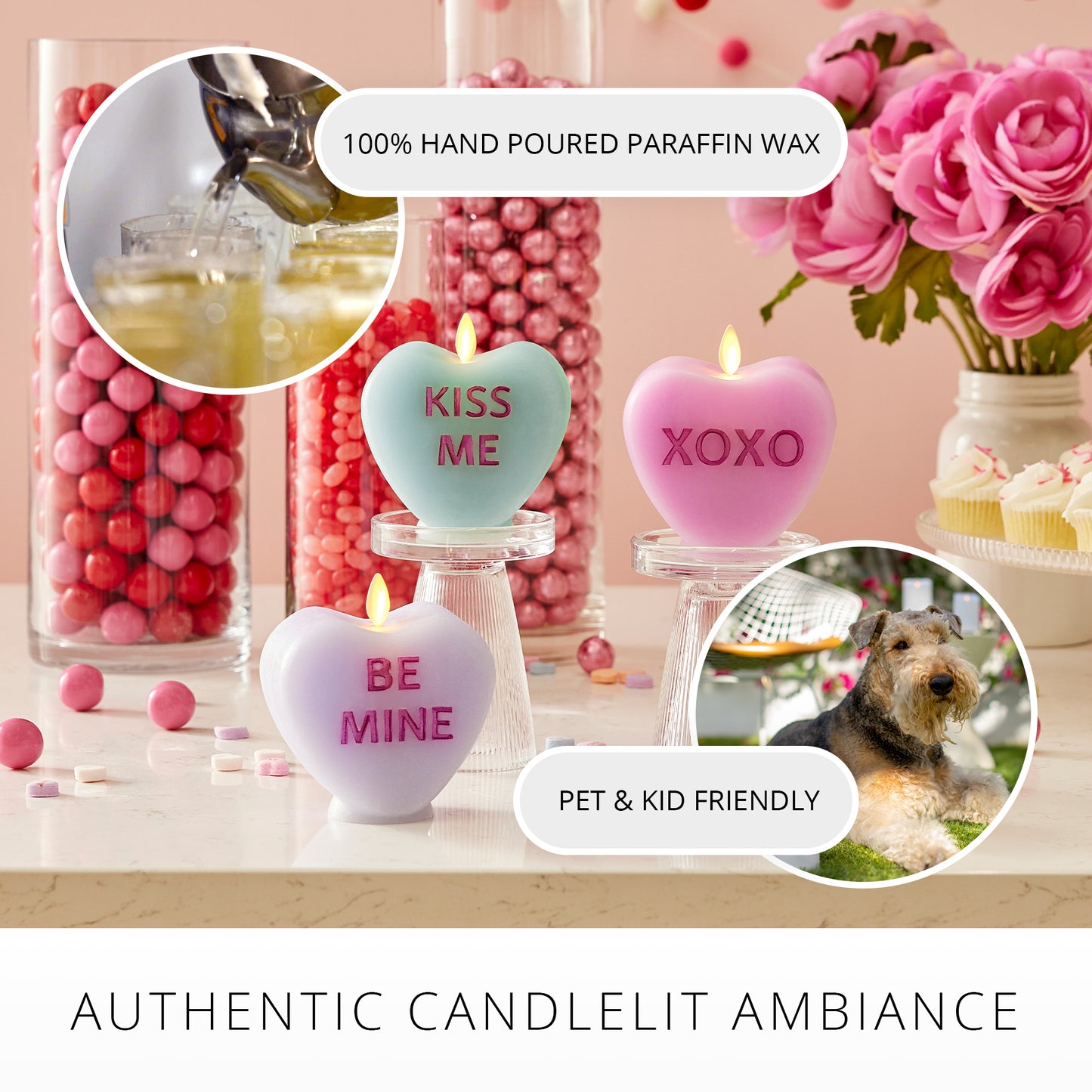 Fresh Mint Flameless Candle Candy Heart "KISS ME"