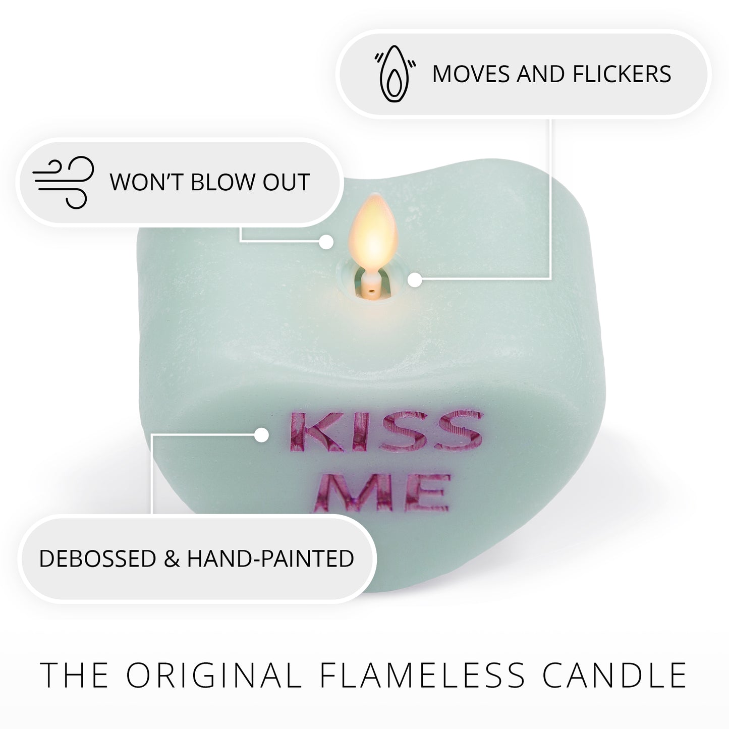 Fresh Mint Flameless Candle Candy Heart "KISS ME"