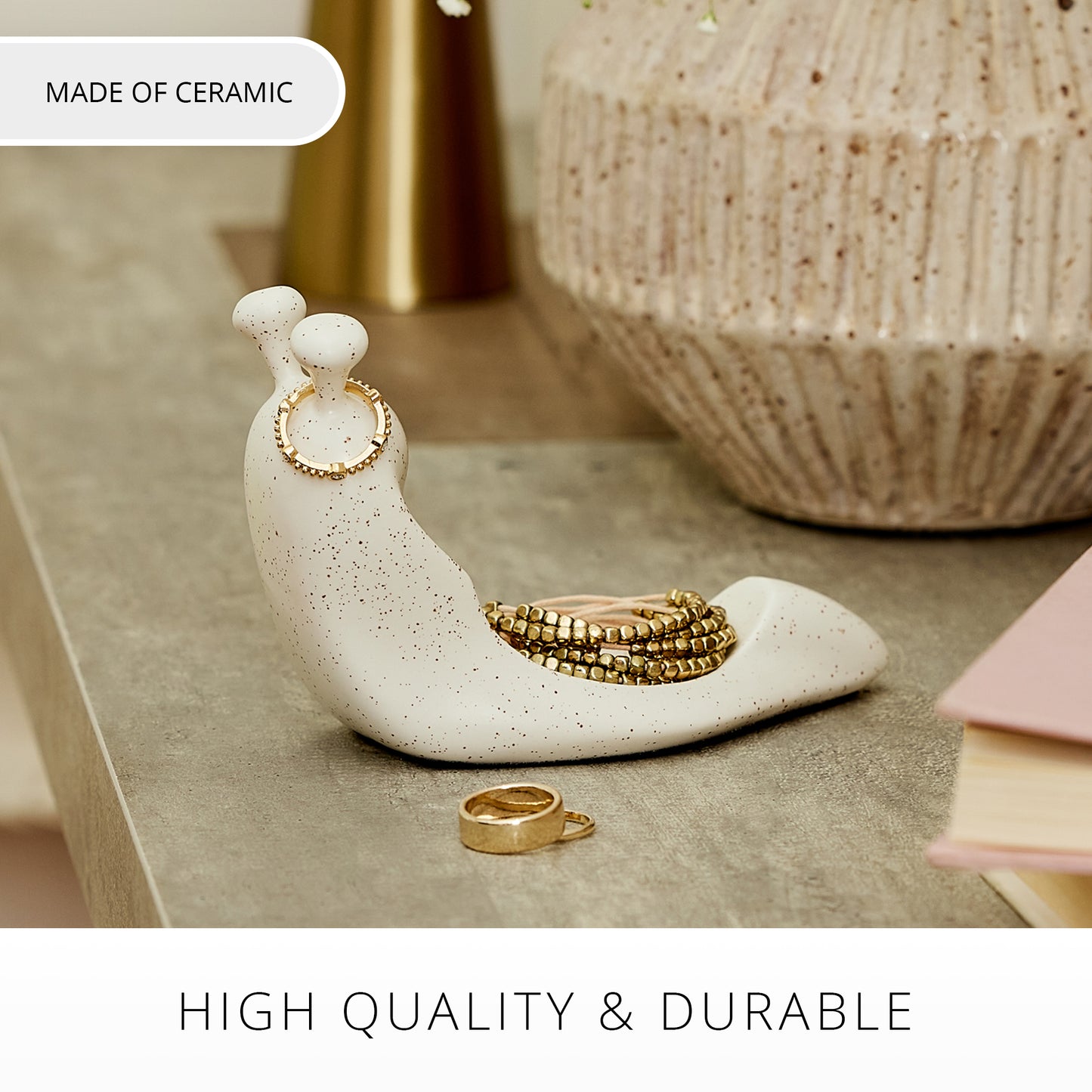 White Speckled Ceramic Snail Candle Holder for Spring Flameless Candle Spheres
