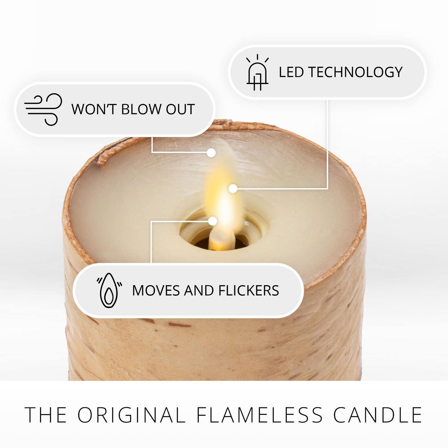 Real Birch Flameless Candle Tealights - Recessed Top - Set of 2