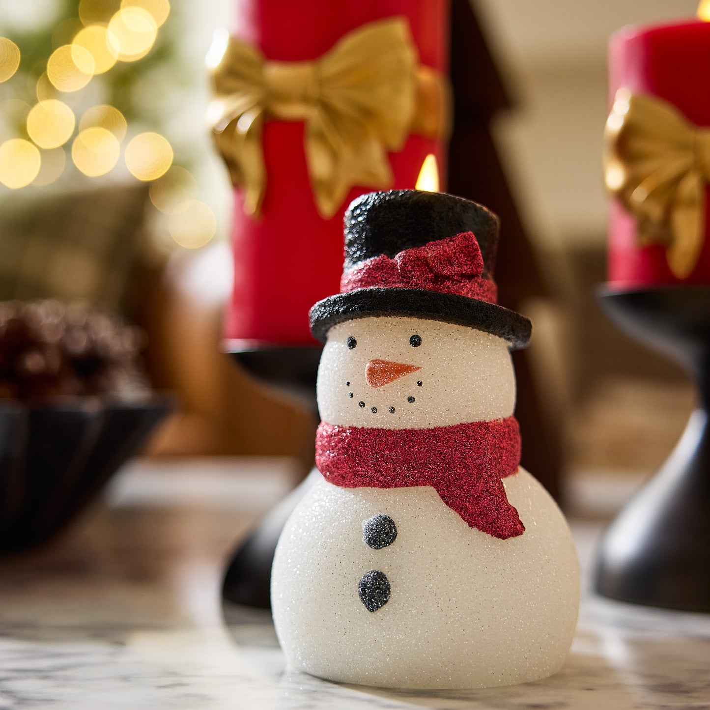 White Glitter Flameless Candle Snowgirl