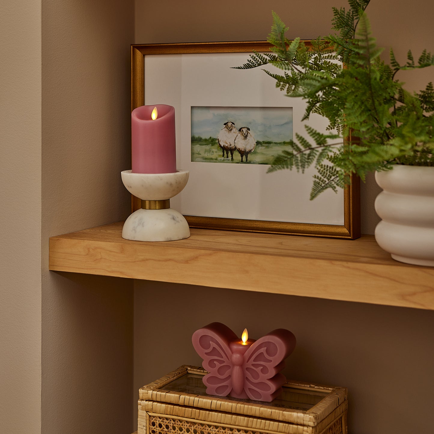 Blooming Mauve Flameless Candle Butterfly
