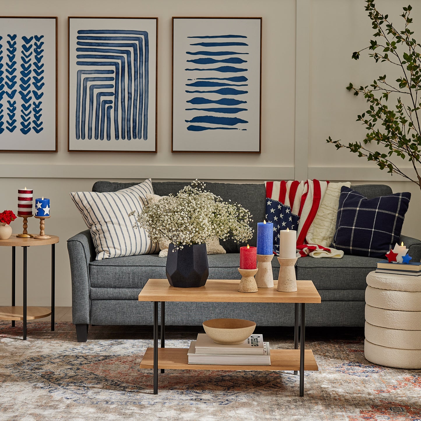 Set of 2 Stars & Stripes Flameless Candle Pillars