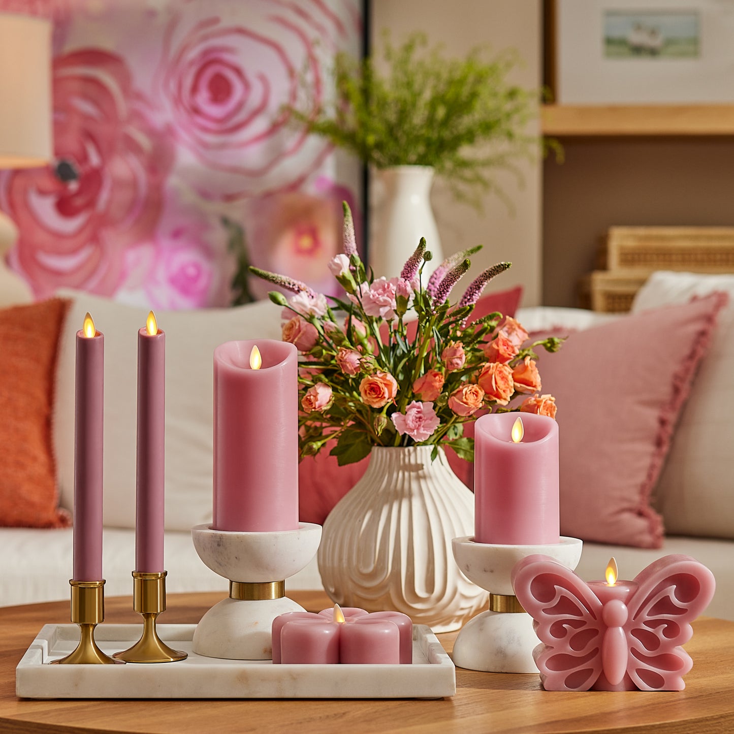 Blooming Mauve Flameless Candle Butterfly