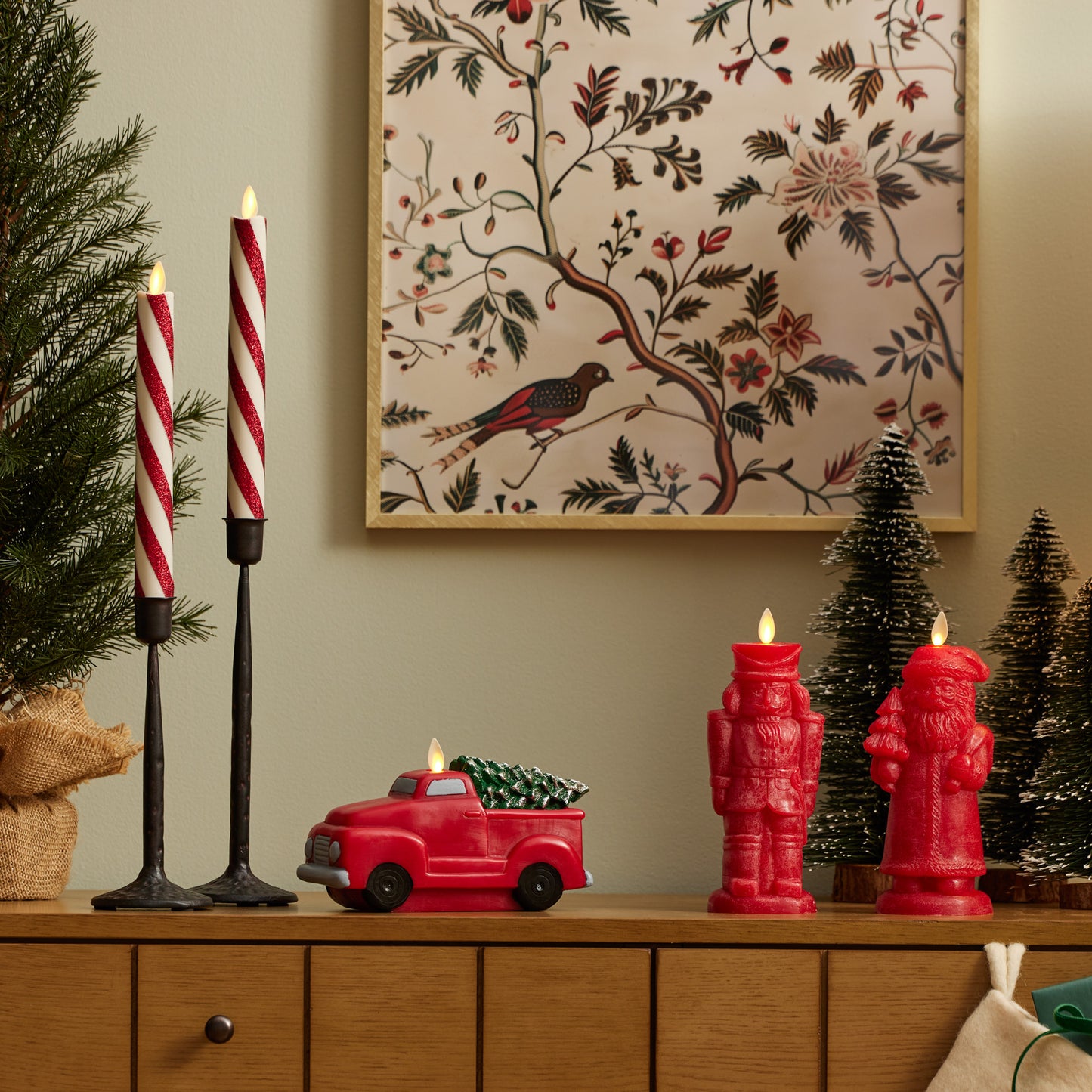 Holiday Red Chalky Flameless Candle Nutcracker