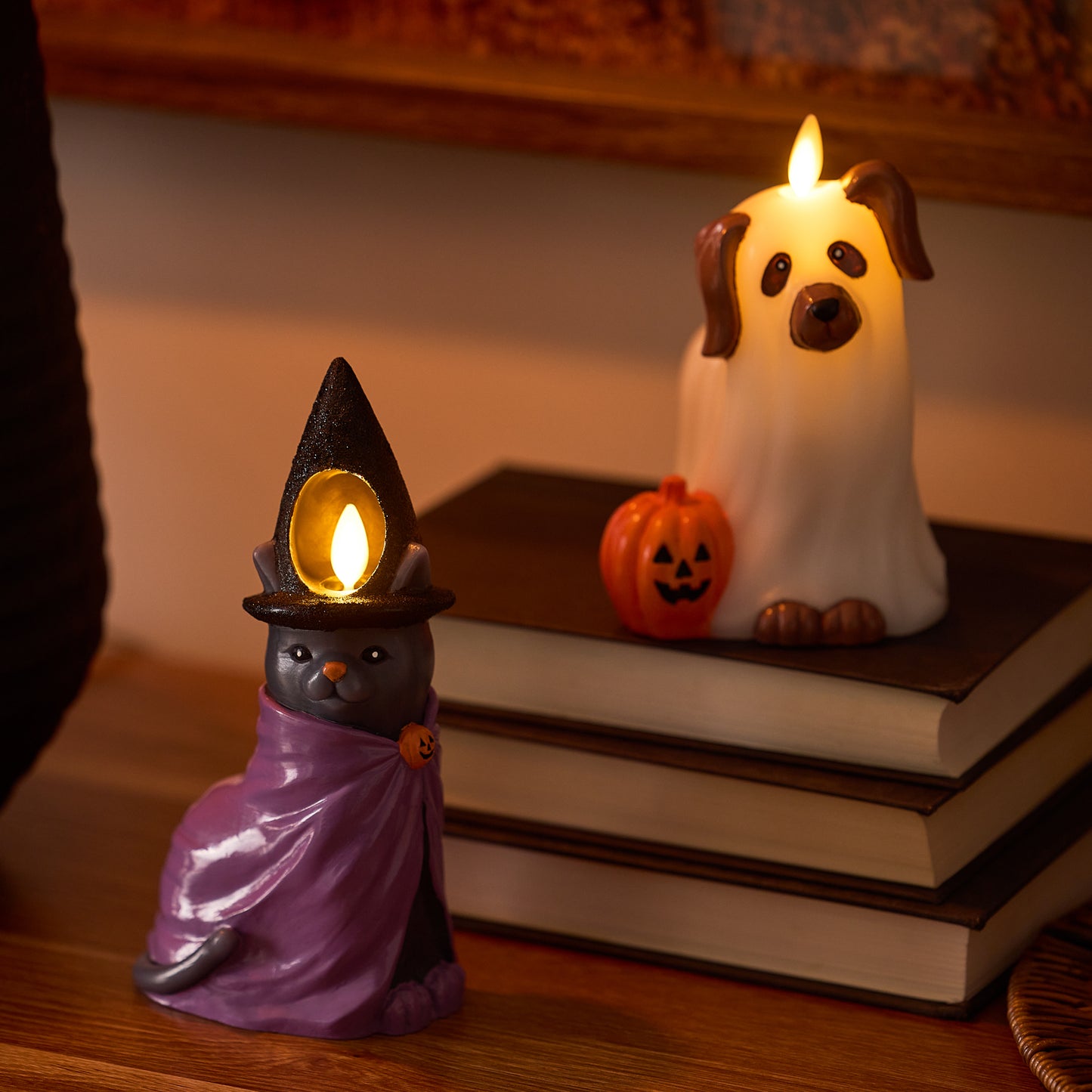 Bright White Flameless Candle Ghost Dog