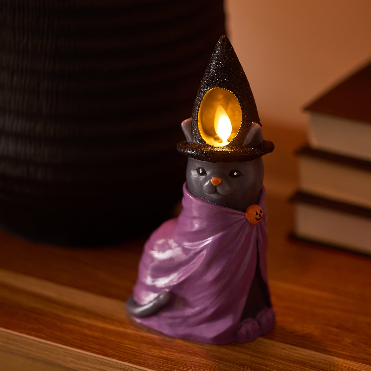 Smoky Charcoal Flameless Candle Witch Cat