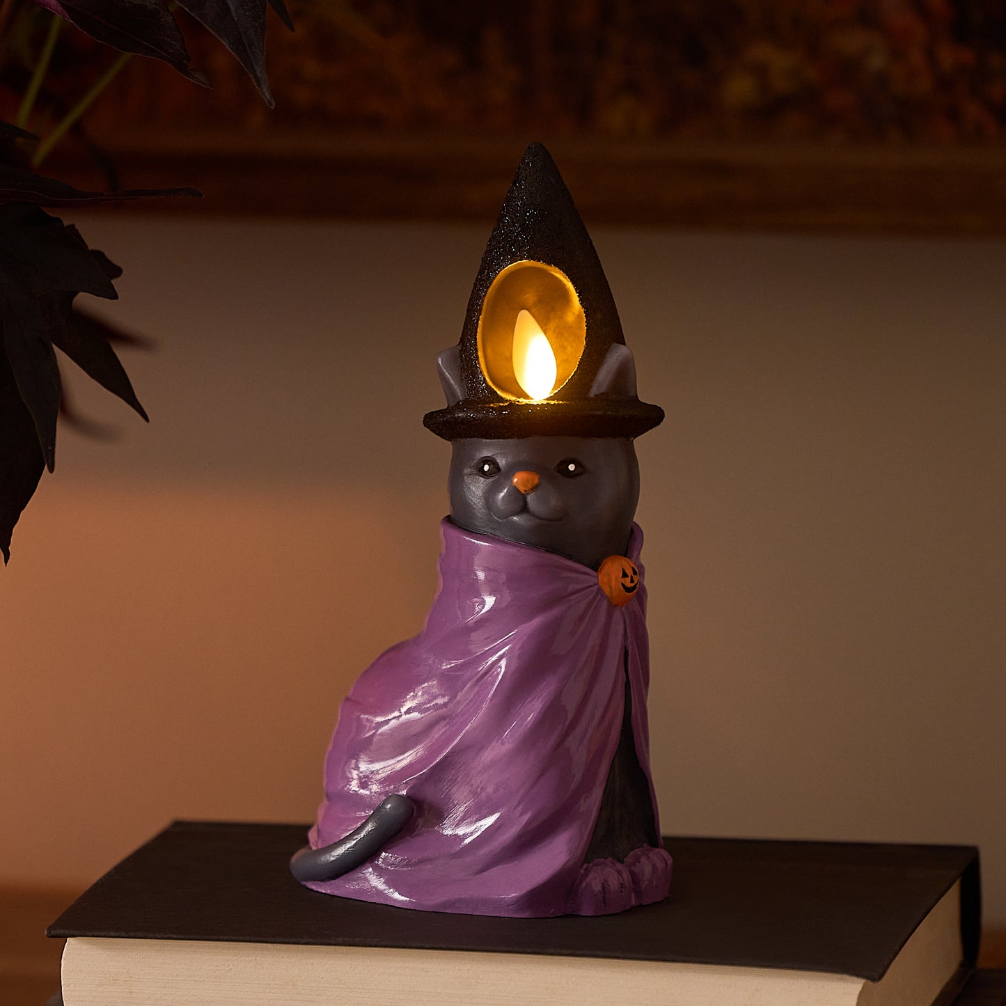 Smoky Charcoal Flameless Candle Witch Cat