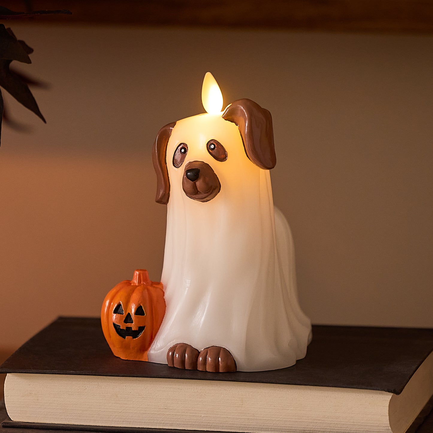 Bright White Flameless Candle Ghost Dog