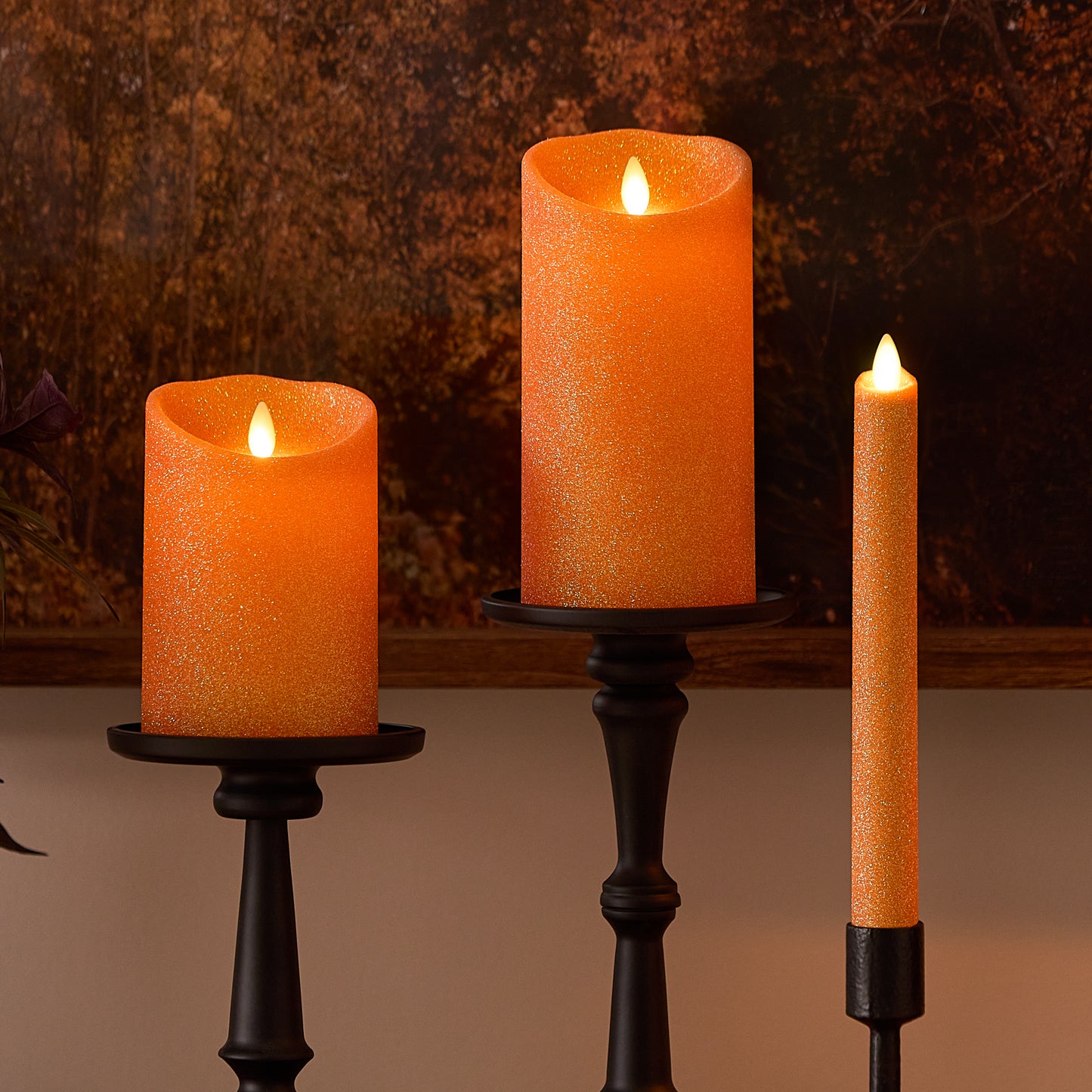 Russet Orange Glitter Flameless Candle Taper