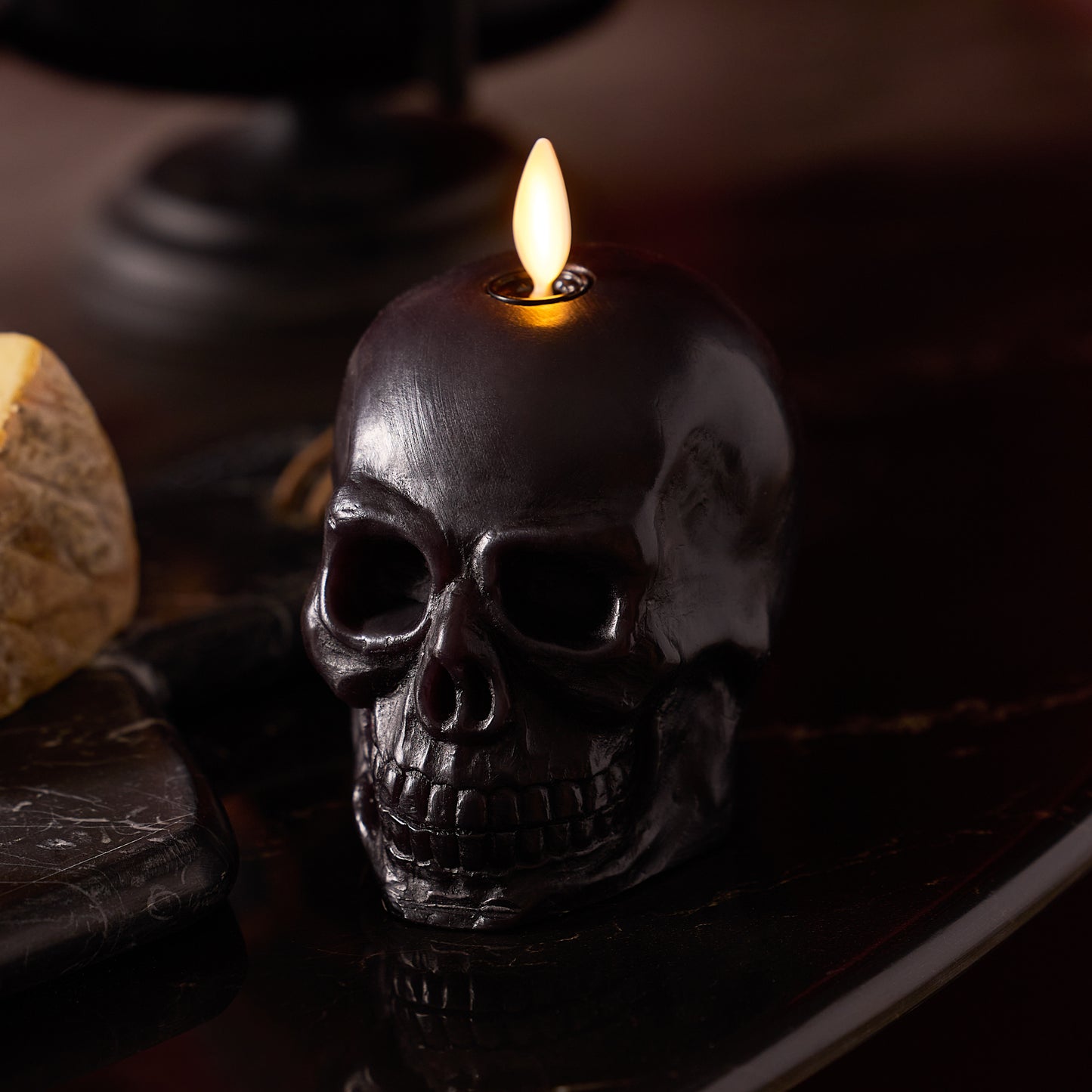 Black Small Flameless Candle Skull