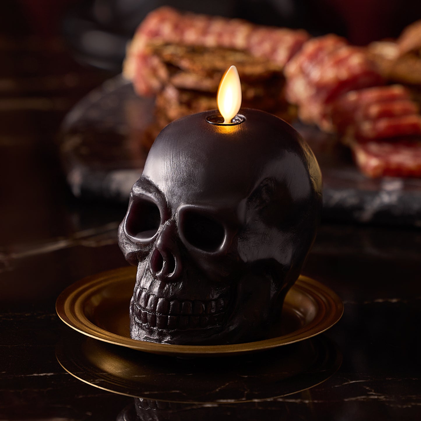 Black Small Flameless Candle Skull