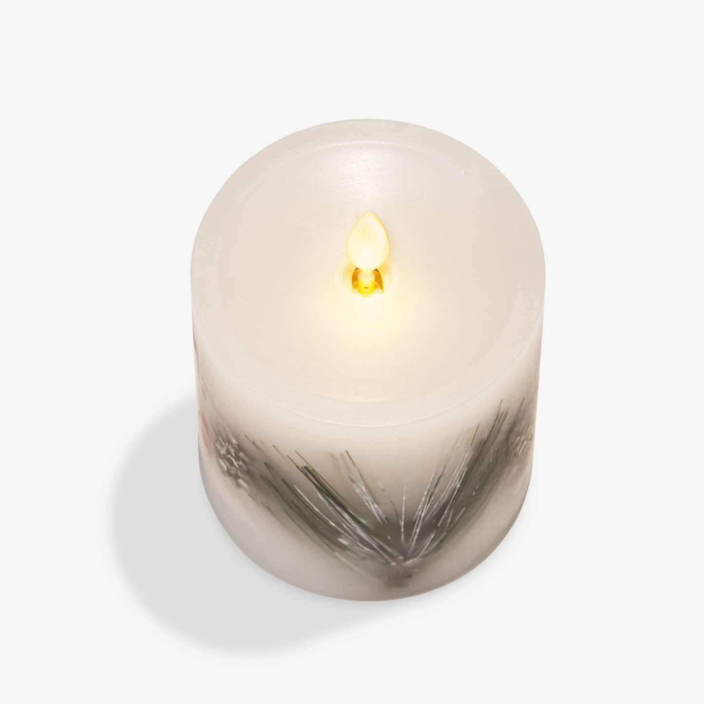 Embedded Pine, Berries & Pinecones Flameless Candle Pillar - Recessed Top