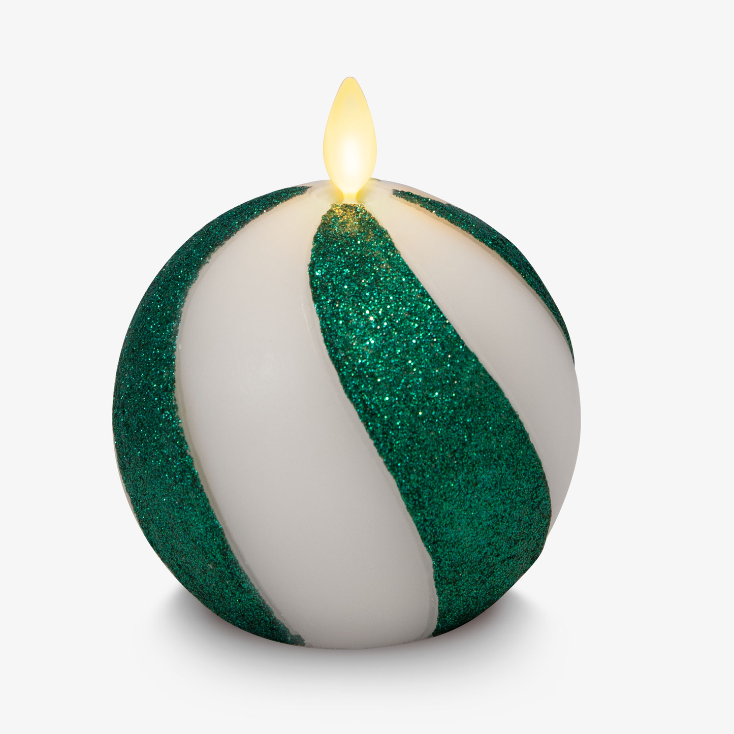 Green Candy Cane Glitter Stripe Flameless Candle Sphere
