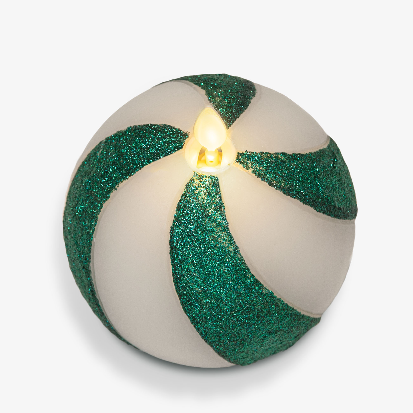 Green Candy Cane Glitter Stripe Flameless Candle Sphere