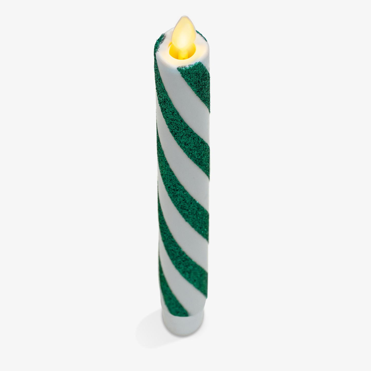 Green Candy Cane Glitter Stripe Flameless Candle Tapers - Melted Top (Set of 2)