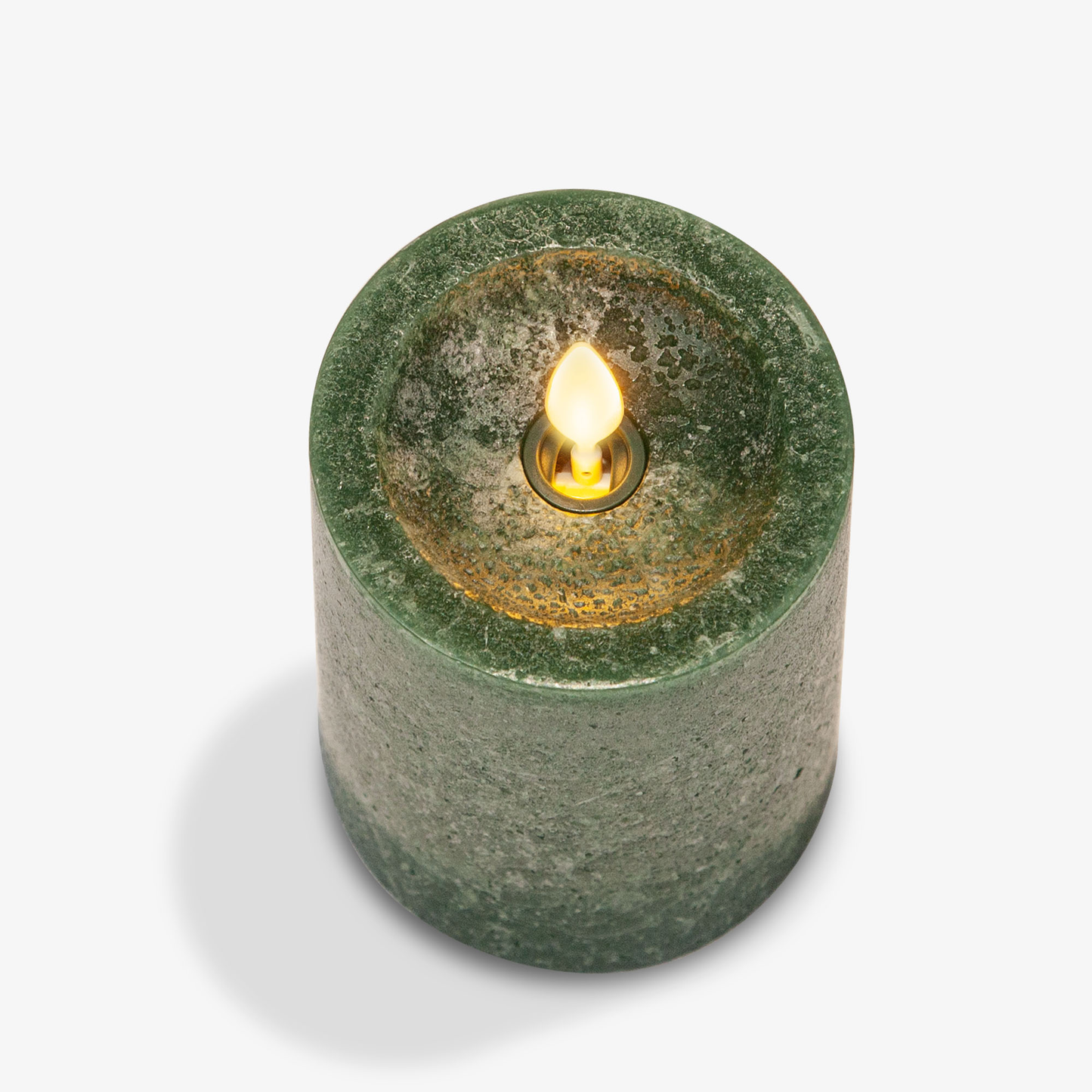Green Seaglass Flameless Candle Pillar - Recessed Top