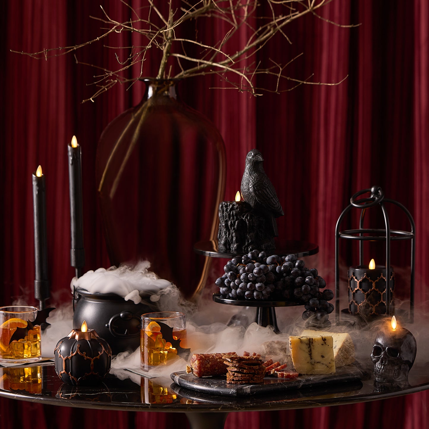 Black Flameless Candle Perching Crow
