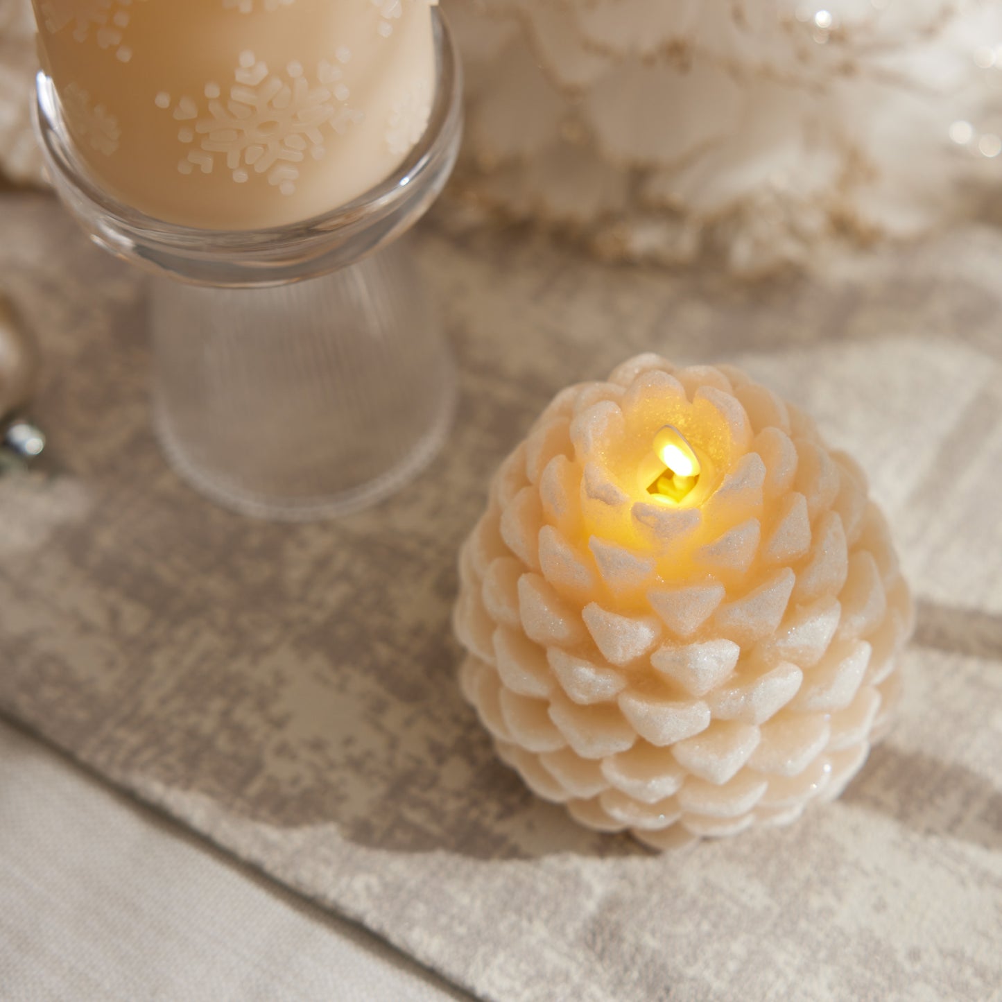 White Swan Flameless Candle Pinecone