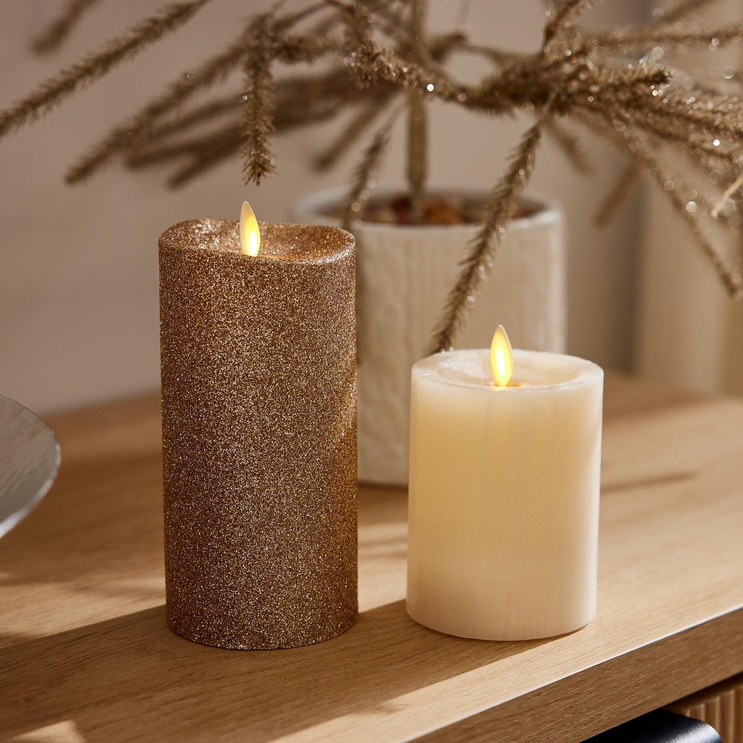 Gold Glitter Flameless Candle Pillar