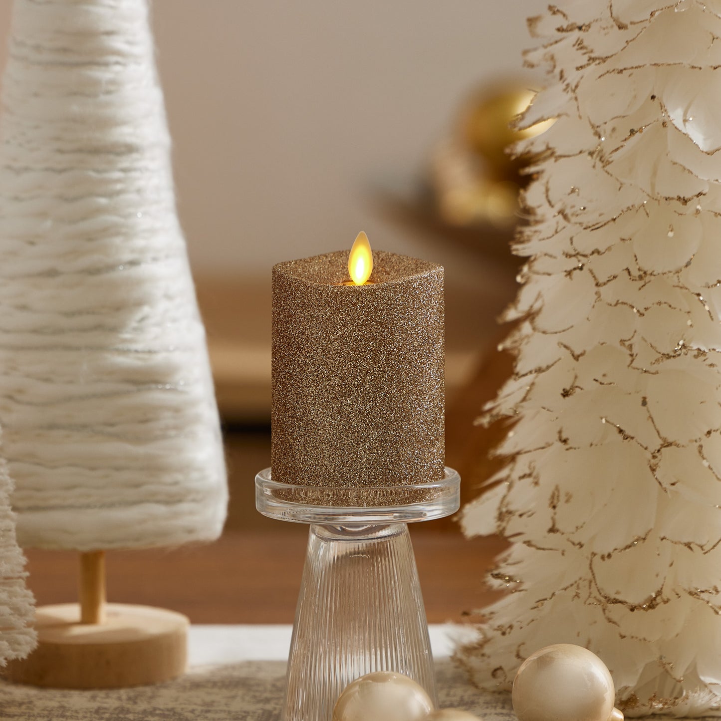 Gold Glitter Flameless Candle Pillar