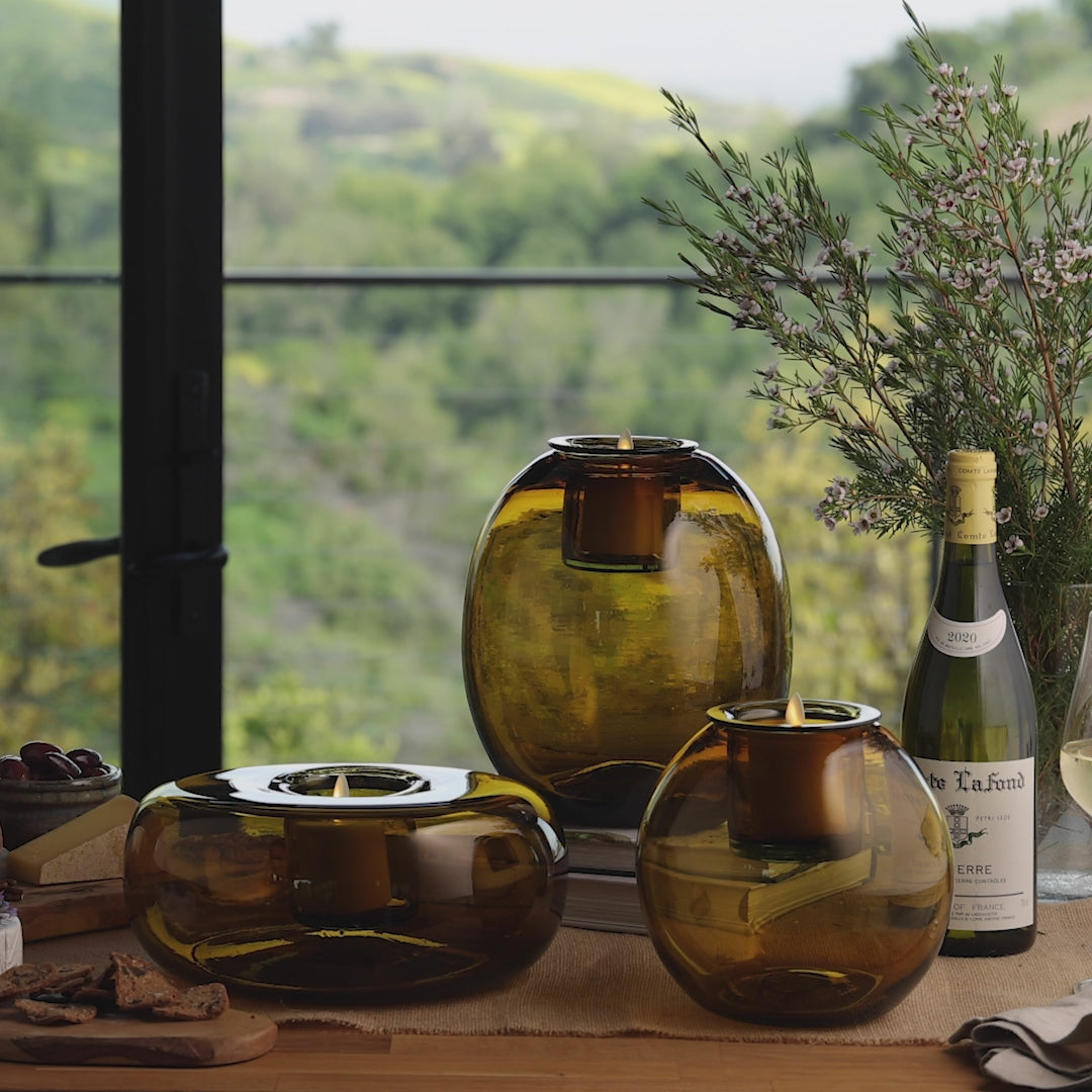 Round Glass Decorative Candle Holder with Outdoor Votive Luminara