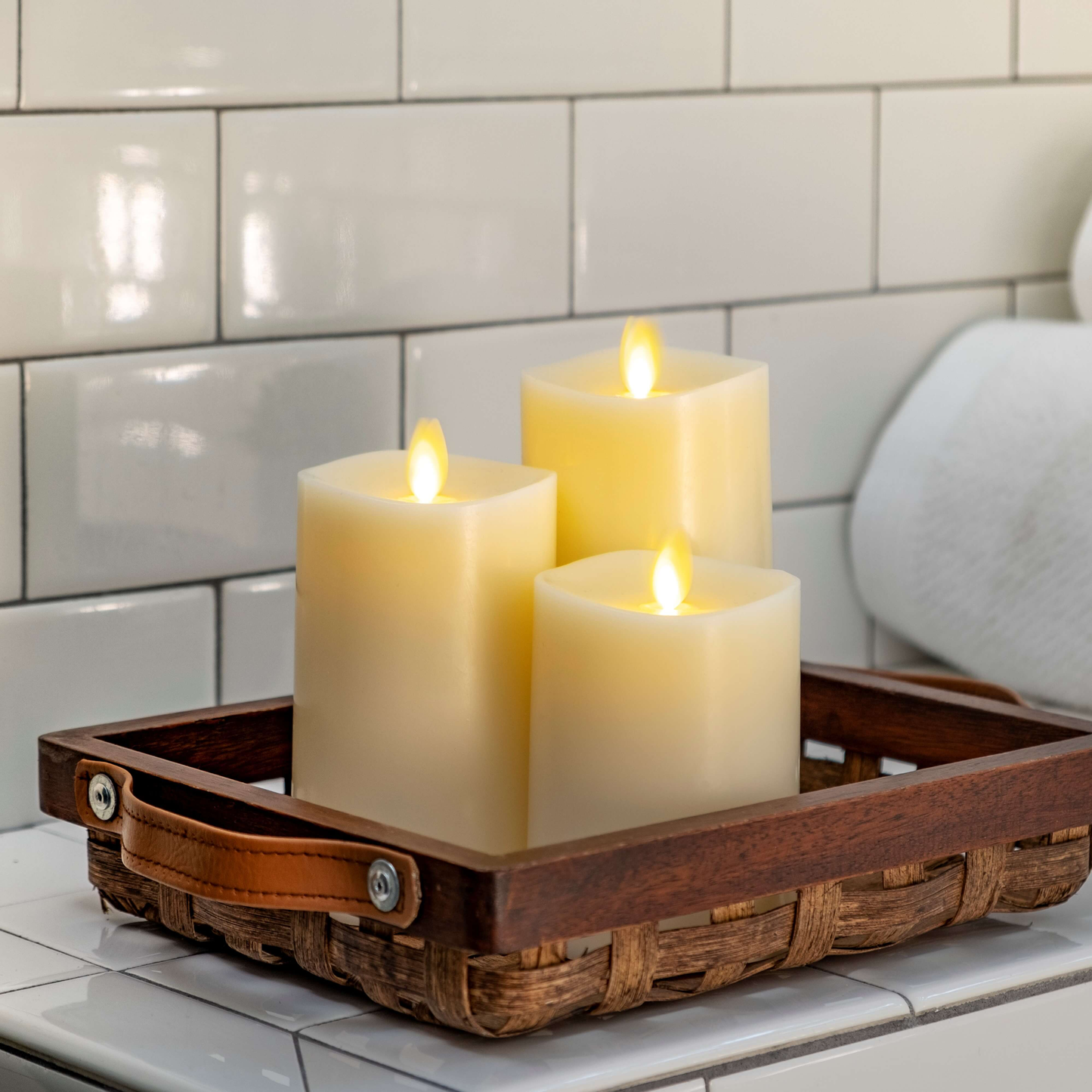 an image of Luminara's ivory flameless candle pillars
