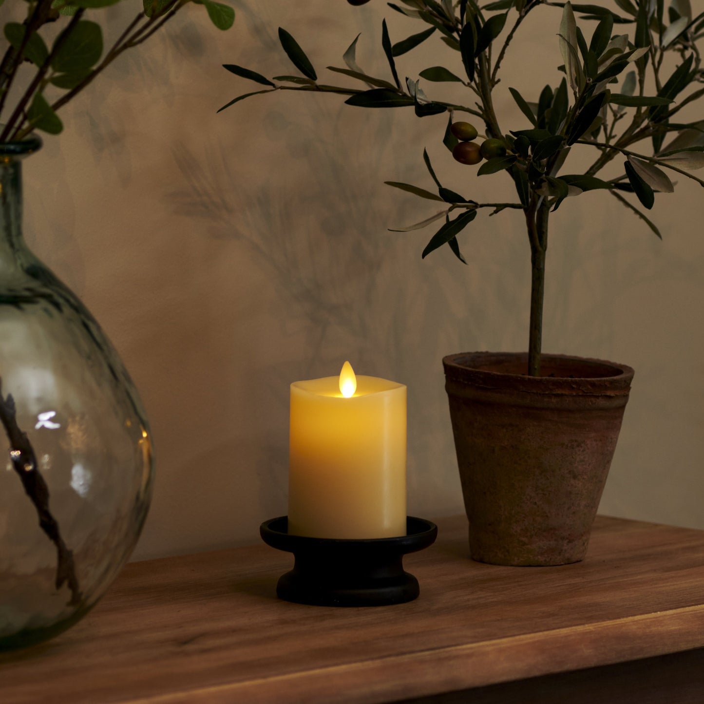 Luminara Real-Flame Effect Pillar LED Candle, Melted Edge, Real Wax, Unscented, Ivory (Small) - Flicker and Glow
