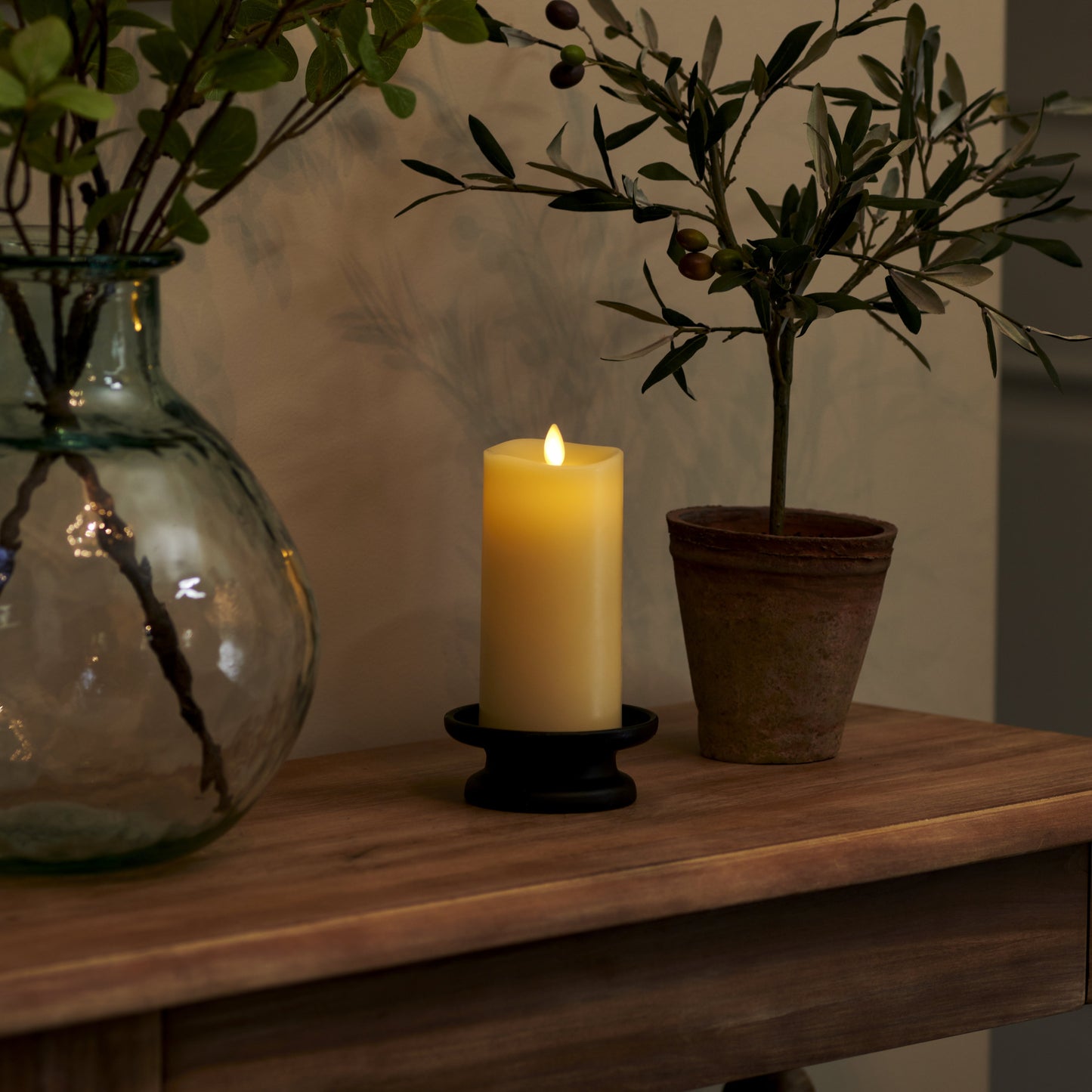 Ivory Flameless Candle Pillar - Melted Top - 3" Width