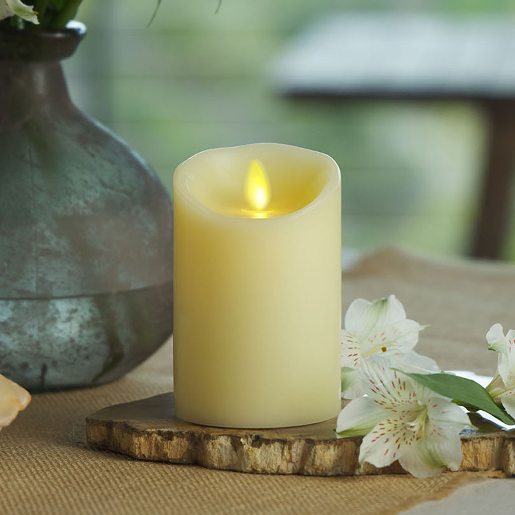 Ivory Flameless Candle Pillar - Scallop Top Vanilla Scented - 3” Width