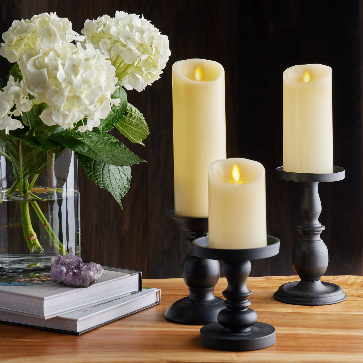 Ivory Flameless Candle Pillar - Scallop Top Vanilla Scented - 3” Width