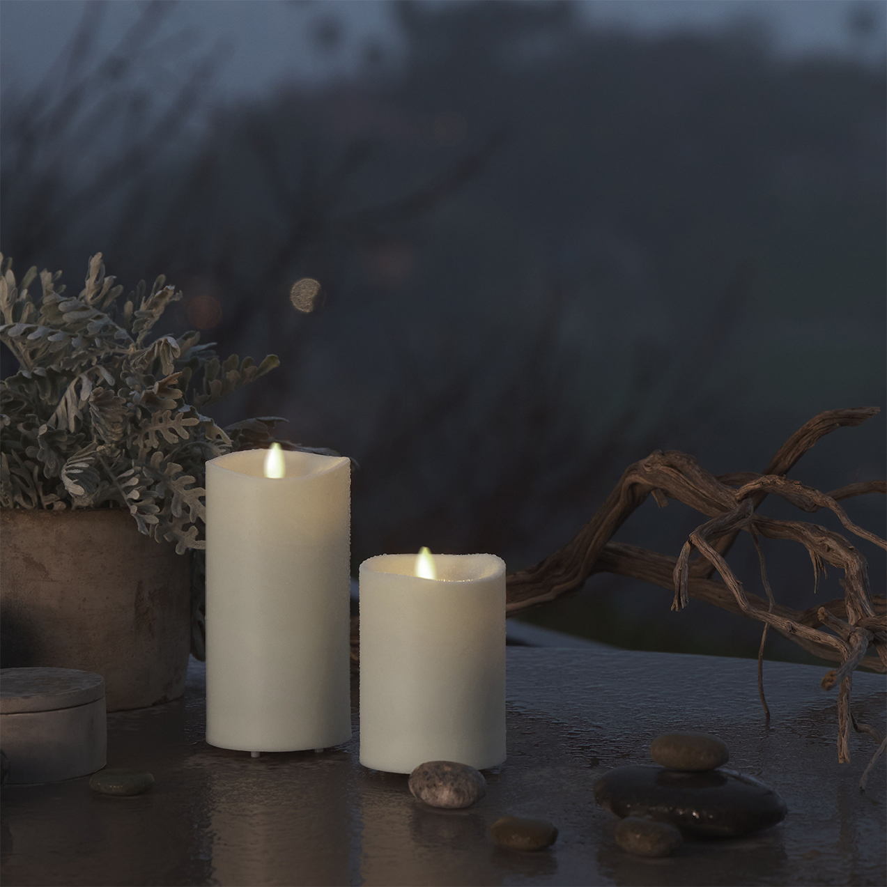 Outdoor Flameless Candle Pearl Ivory Pillar