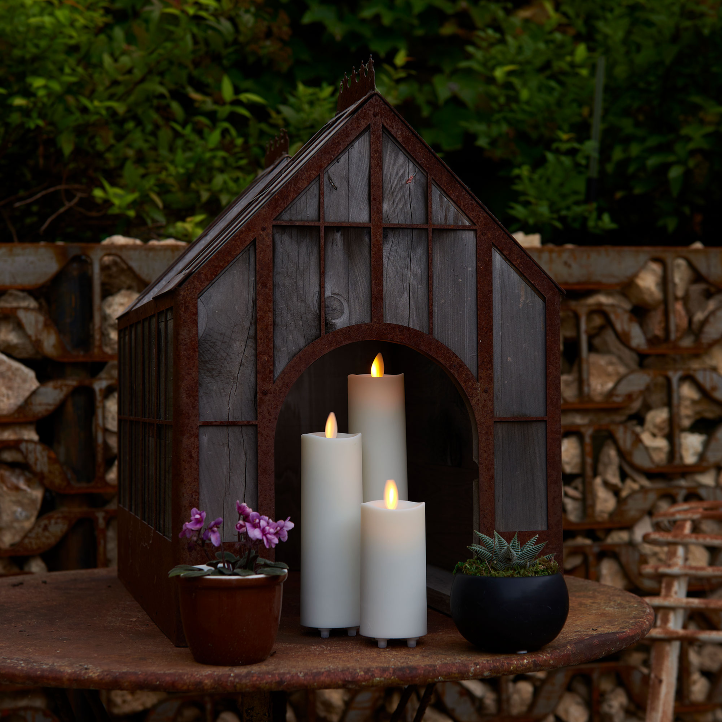 Set of 3 Pearl Ivory Outdoor Flameless Candle Slim Pillars with Remote - Melted Top