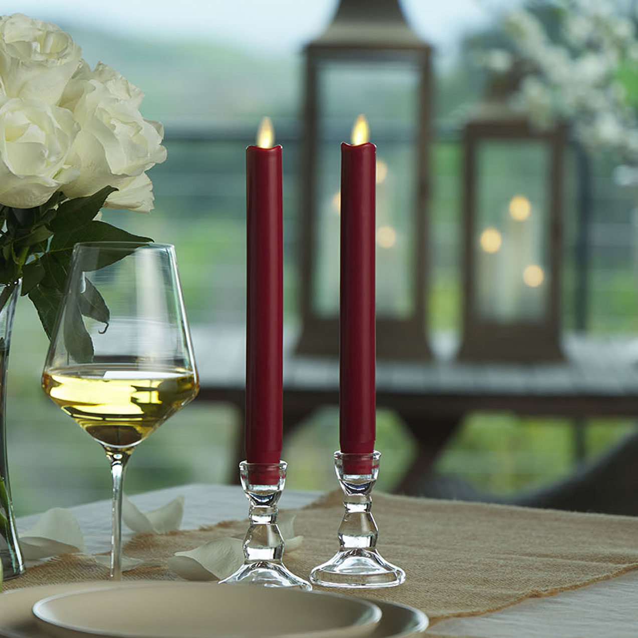 Burgundy Flameless Candle Tapers - Melted Top - 9.75