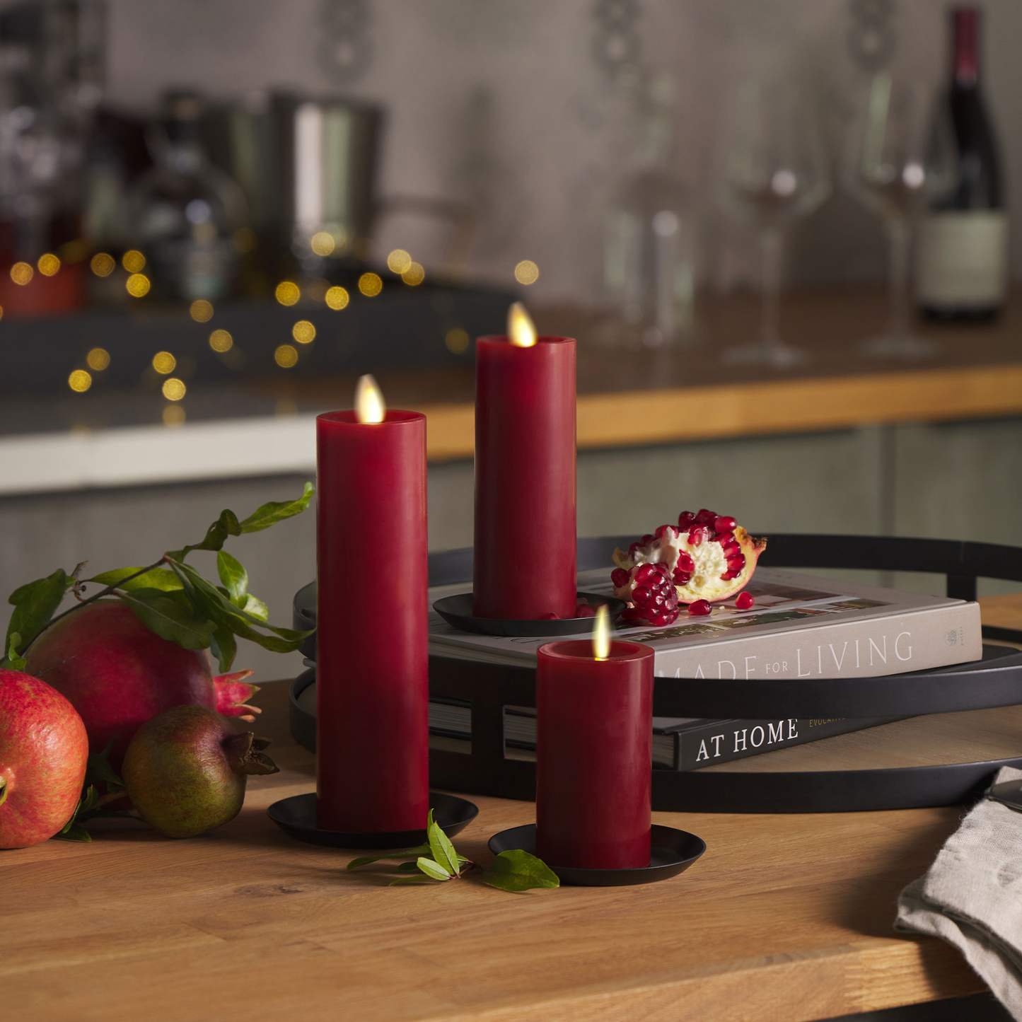 Burgundy Flameless Candle Slim Pillar - Recessed Top