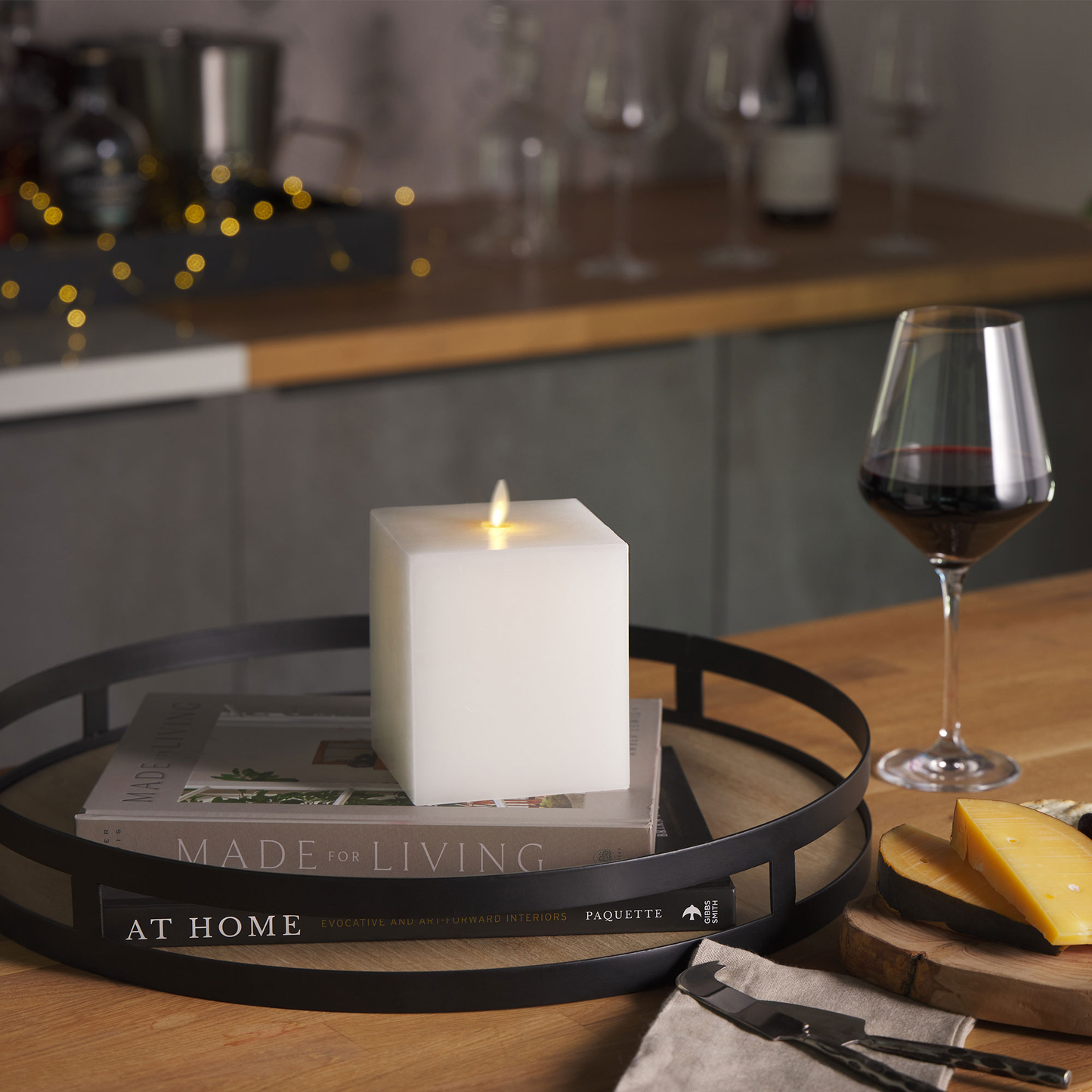 White Flameless Candle Square Pillar - Flat Top