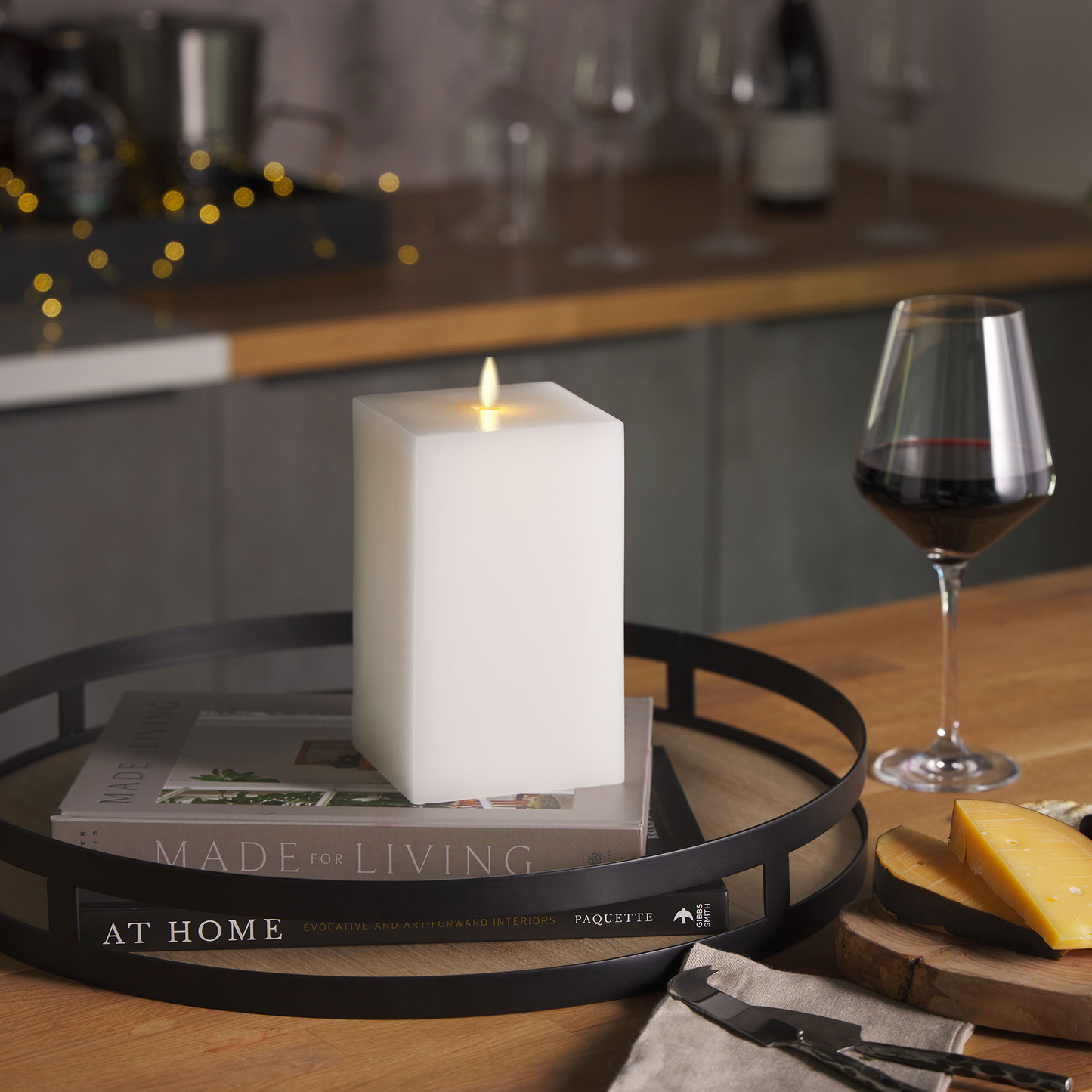 White Flameless Candle Square Pillar - Flat Top