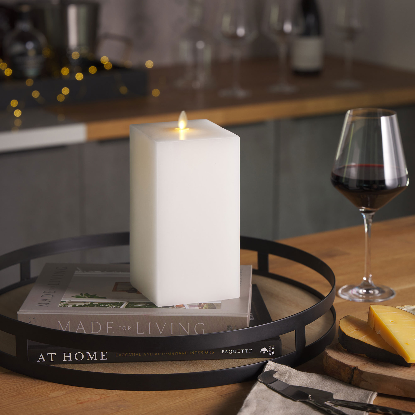 White Flameless Candle Square Pillar - Flat Top