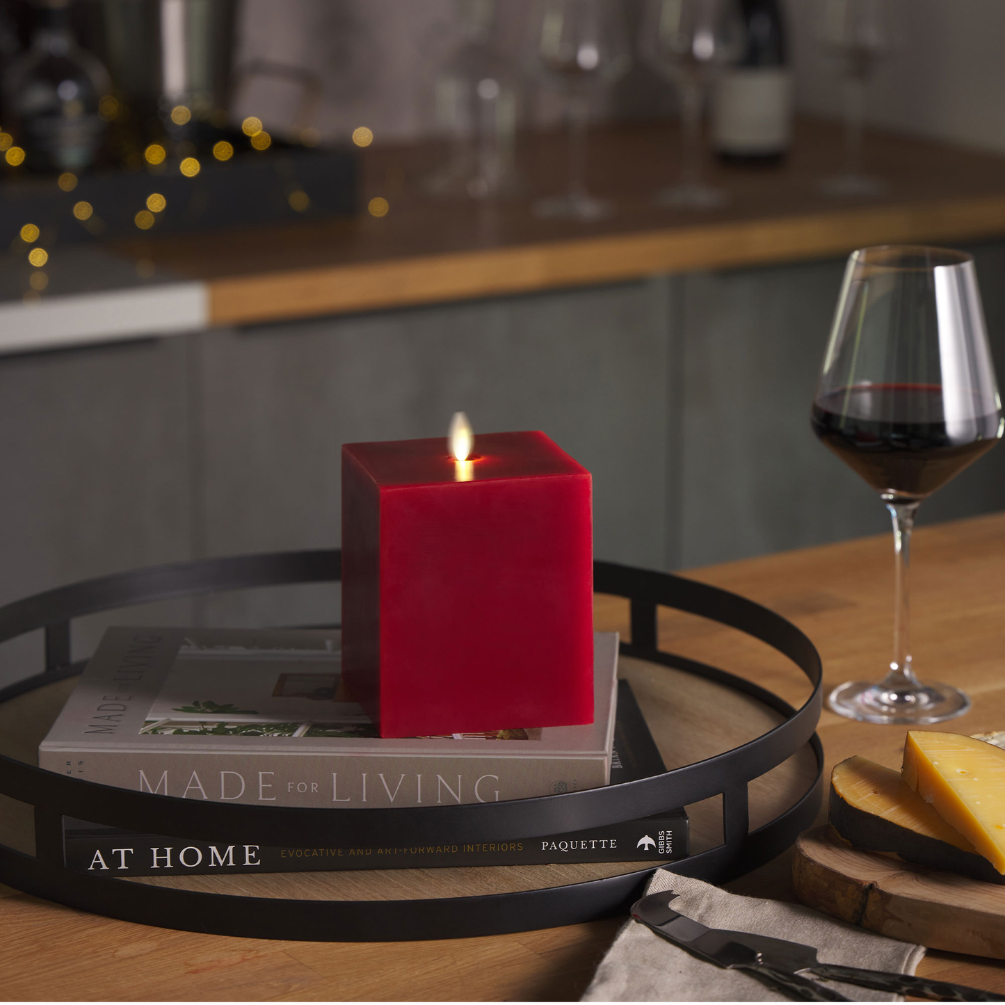 Burgundy Flameless Candle Square Pillar - Flat Top