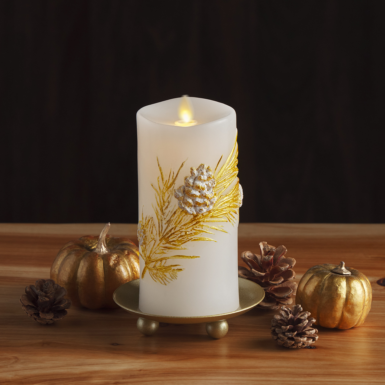 Embossed White Pinecone Flameless Candle Pillar - Luminara