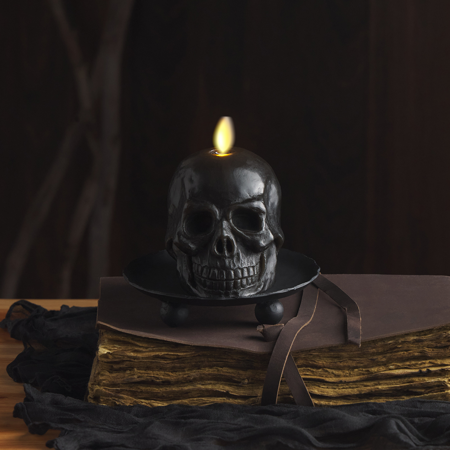 Small Black Flameless Candle Skull