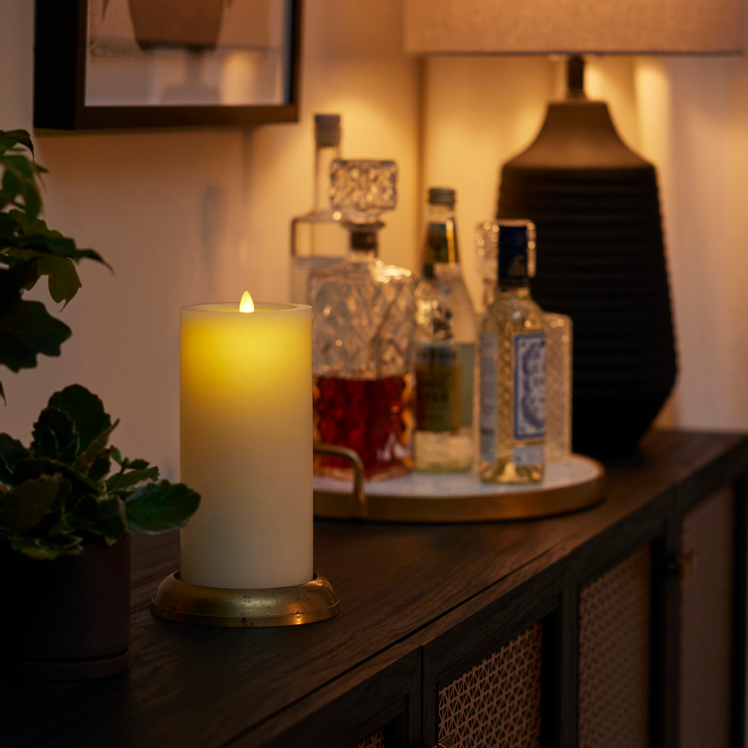 an image of Luminara's wick to flame pearl ivory flameless candles