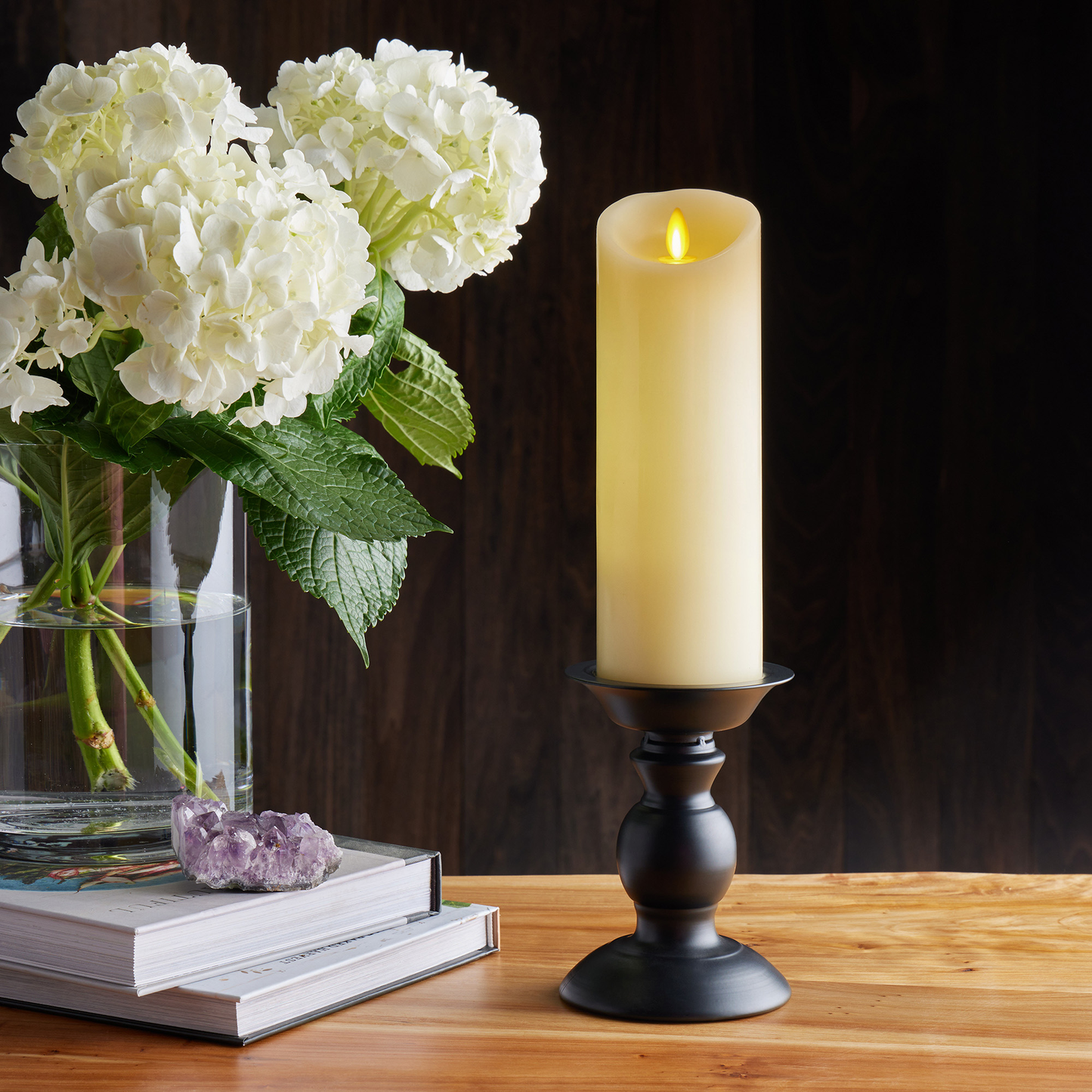 Ivory Flameless Candle Pillar - Scallop Top Vanilla Scented - 3” Width