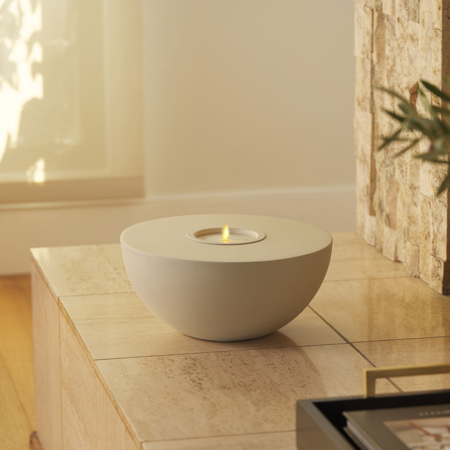 Semi-Round Concrete Decorative Candle Holder with Outdoor Votive